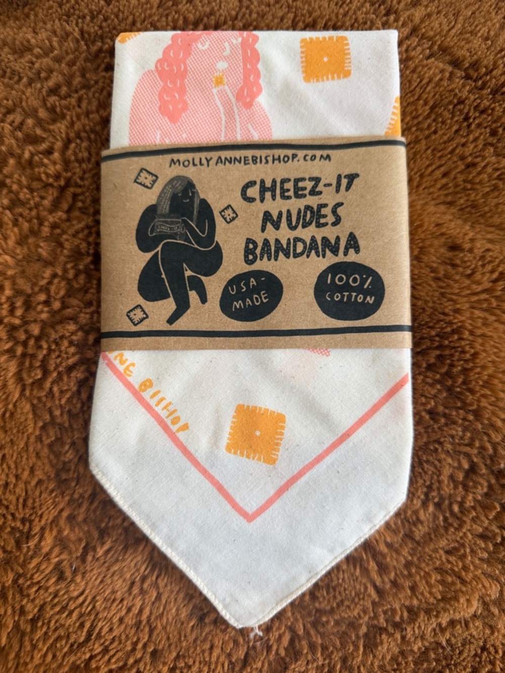 Mollyannebishop Cheez-It Nudes Bandana - Cream with Pink & Orange Motif